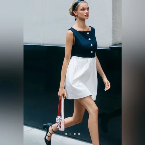 NWT By Anthropologie Sleeveless Boat-Neck Babydoll Mini Dress, Size M - Picture 2 of 7